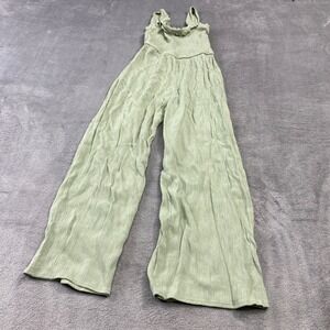Art Class Jumpsuit Girls S 6/7 Sage Green Smocked Wide Leg Textured Crinkle Boho